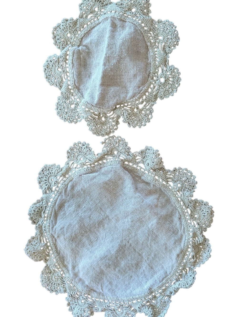 Handmade Lace Trim Round Doily Set – Dark Ecru
